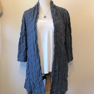 VTG-KOMIL-Pastel Blue Gray Textured Cotton Boho Open Jacket-Size Small